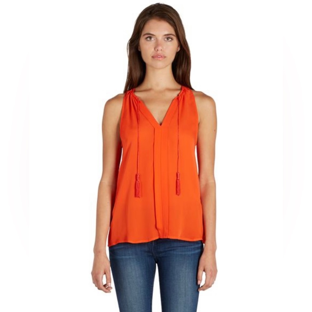 Joie Airlan Pleated Tank with Silk Tassels in Tangerine